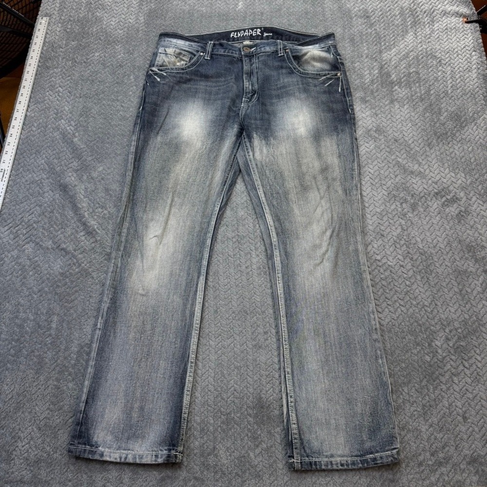 Flypaper Jeans Mens Straight Blue Denim 38x30 Embroidered Back‎ Pocket Y2K Style